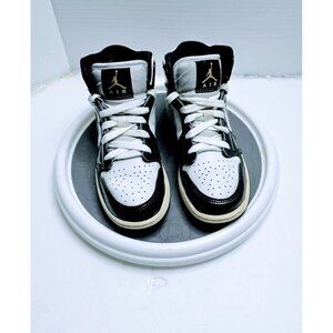 Air Jordan 1 Mid Black & White Sneakers Youth Size 4Y Leather Upper Athletic Sho